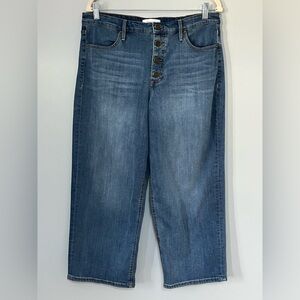 Skinnygirl Jeans Womens 31/12‎ Blue Button Fly High Rise Wide Leg Crop Denim